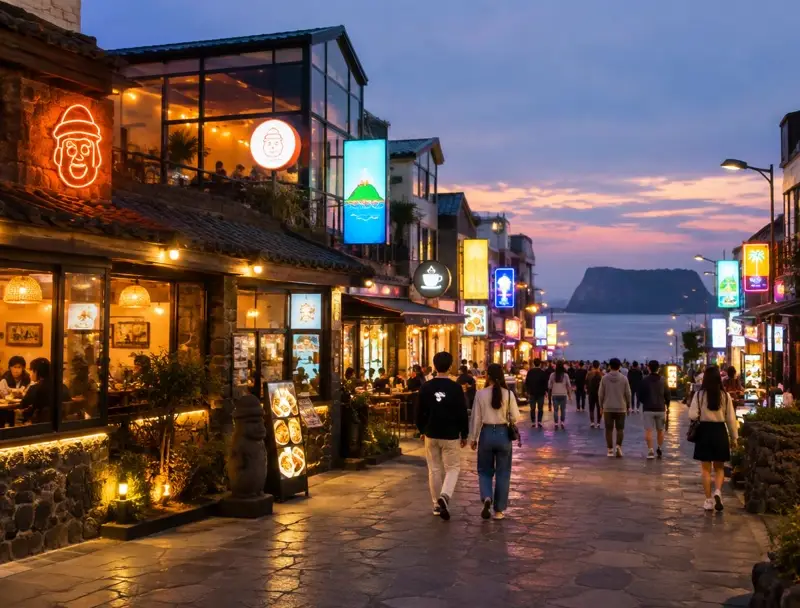 韩国济州风格的夜间商业步行街（示意图）